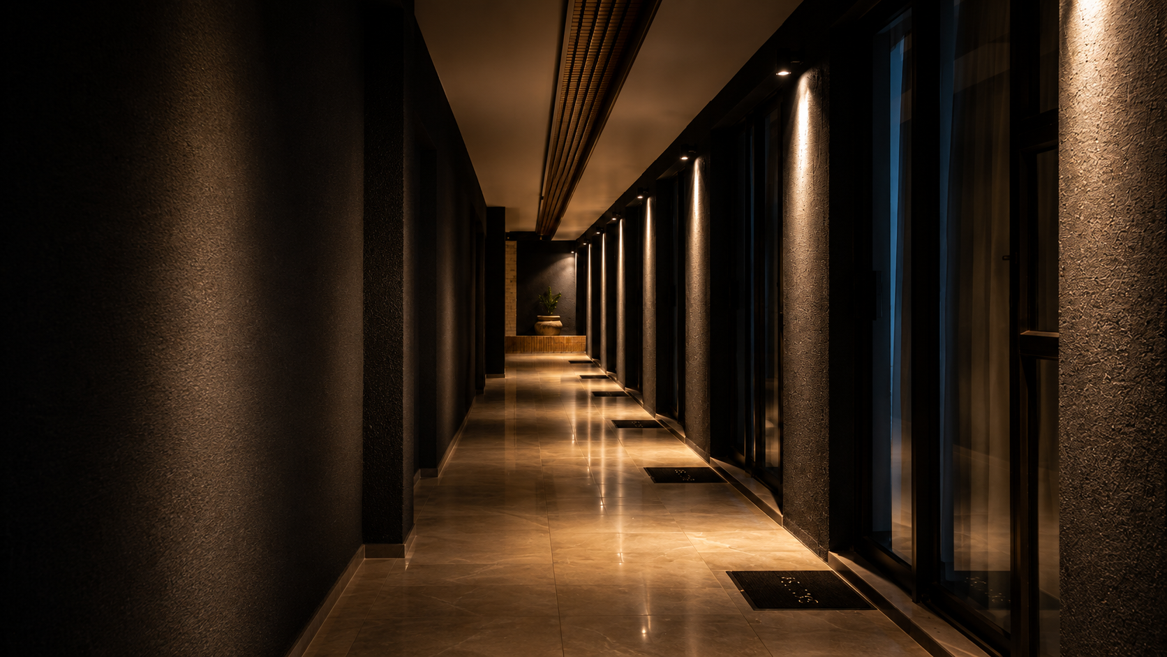Guesthouse corridor at night
